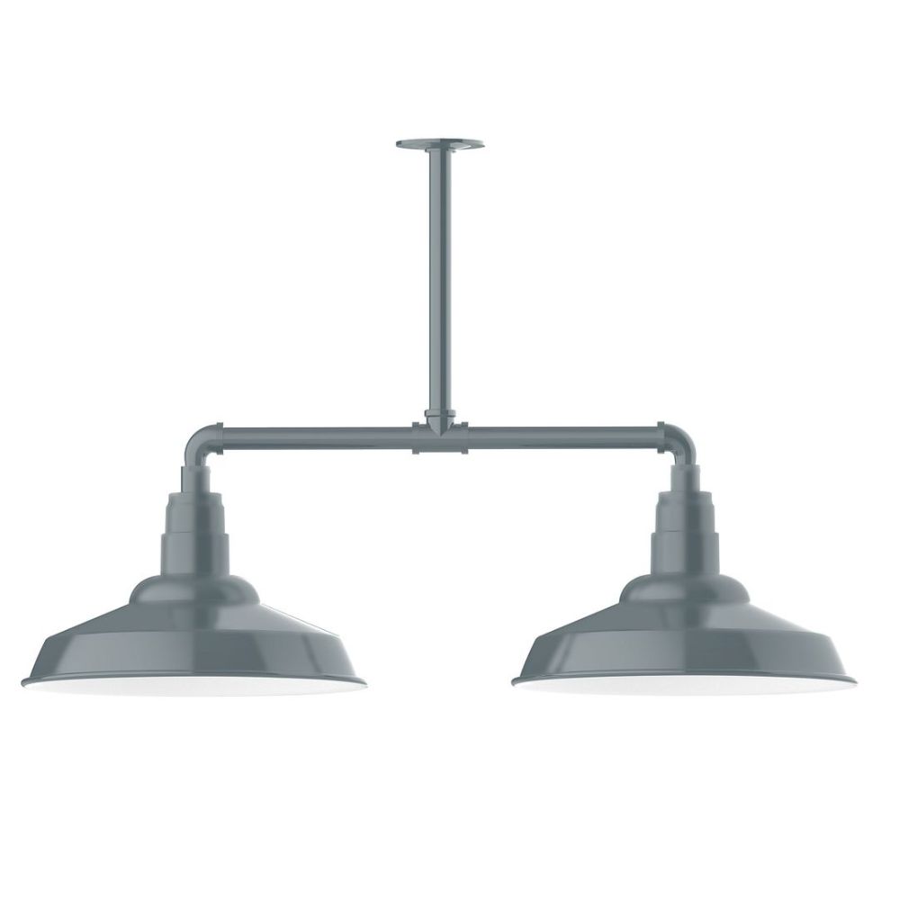 Montclair Lightworks MSD184-40-G06 16" Warehouse shade, 2-light stem hung pendant with Frosted Glass and guard, Slate Gray